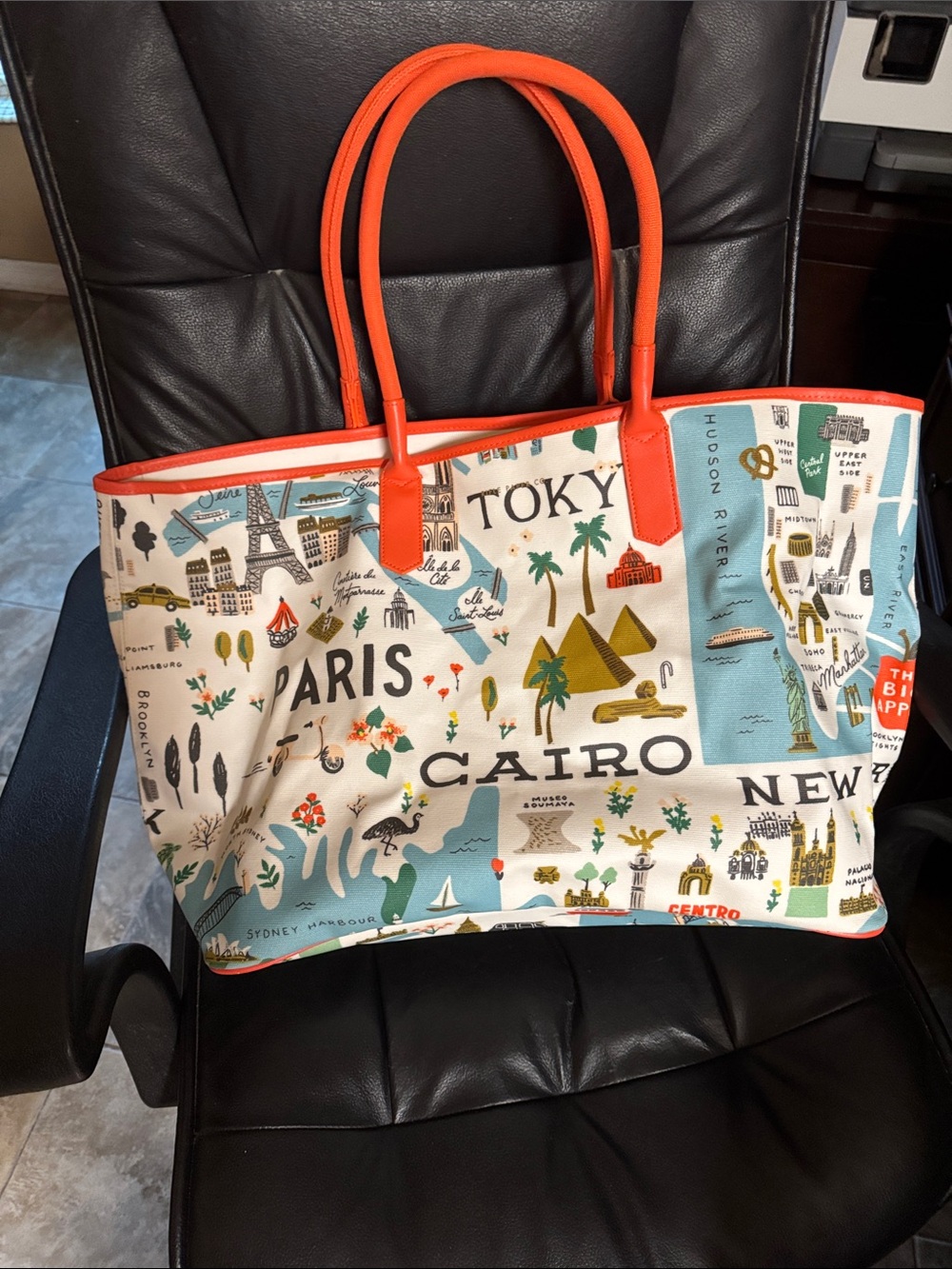 Paris Eiffel Tower Tokyo inspired canvas weekender tote NWOT